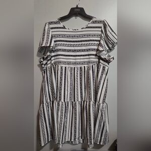 Elegant Black and White Striped Mini Dress